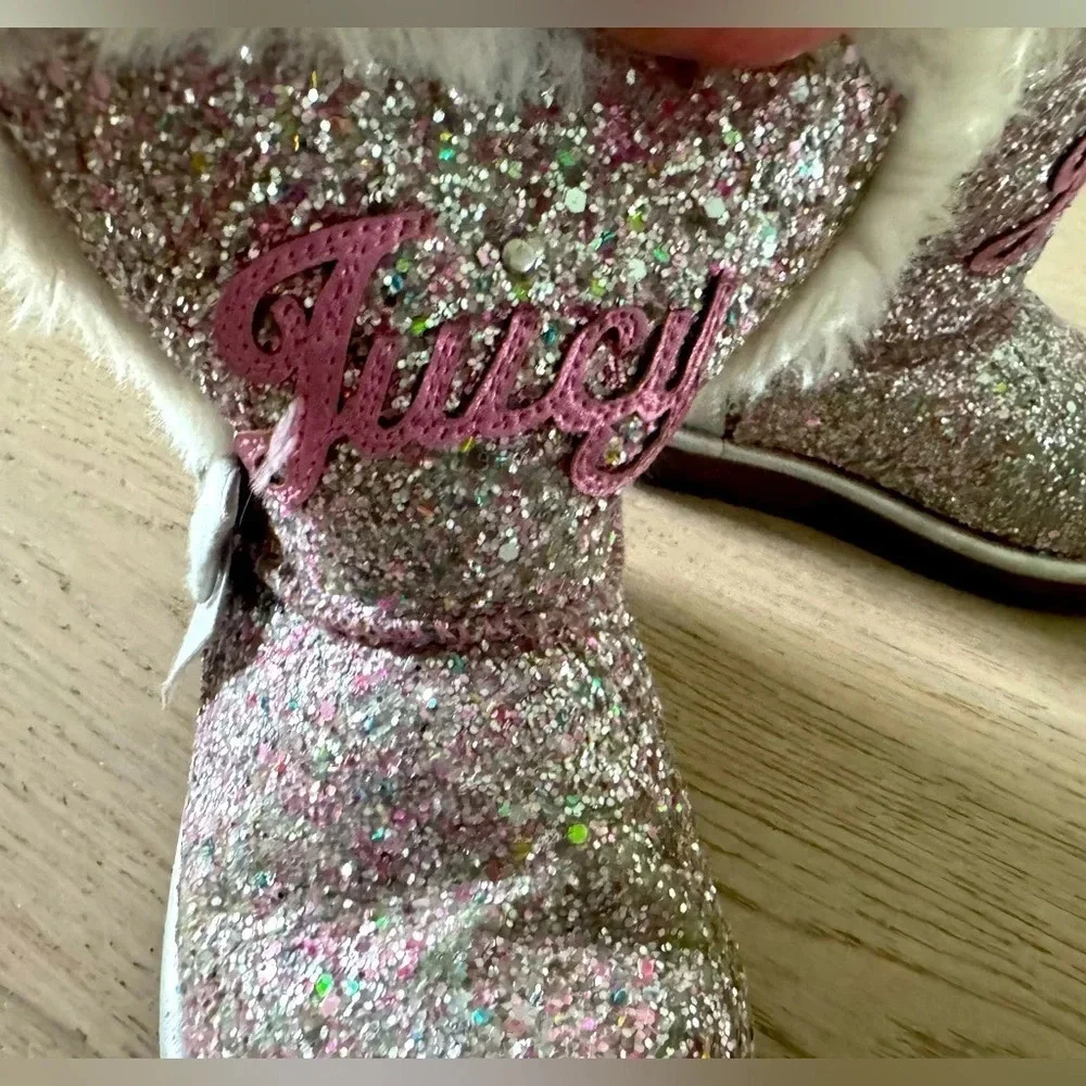 Juicy Couture Lil Windsor faux fur/glitter boots size 11